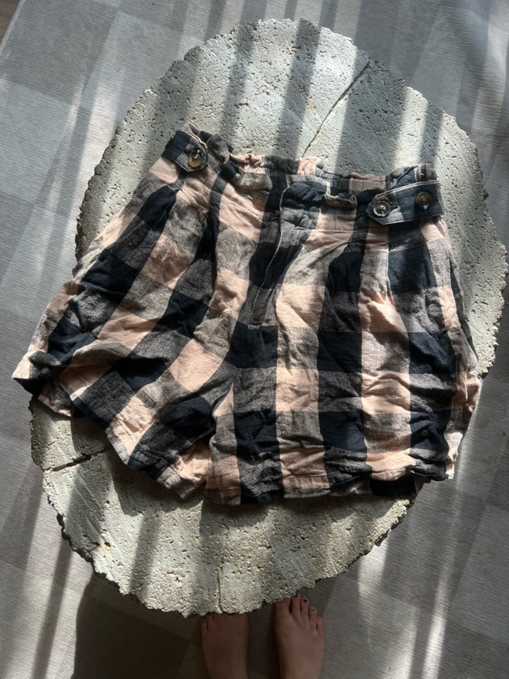 Who What Wear High-Waist Plaid Shorts in Beige and Black